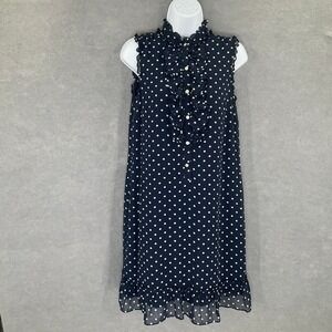 Tommy‎ Hilfiger Dress Sz 4 Navy Blue White Polka Dot Ruffle Mock Neck Sleeveless